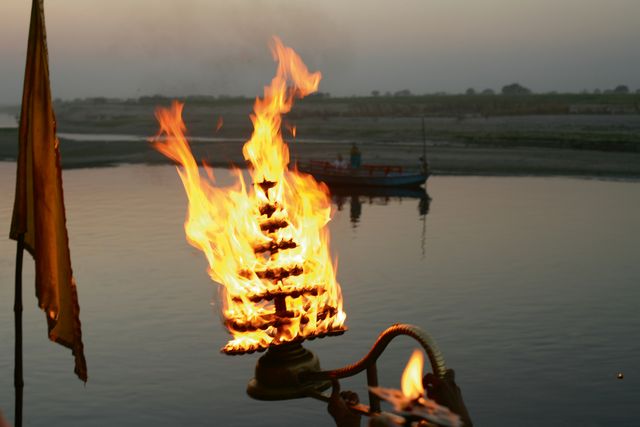 Yamuna-Puja (a workship ritual) with 108 ghee lamps