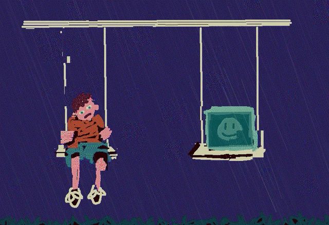 Playing on the swing with my friend 