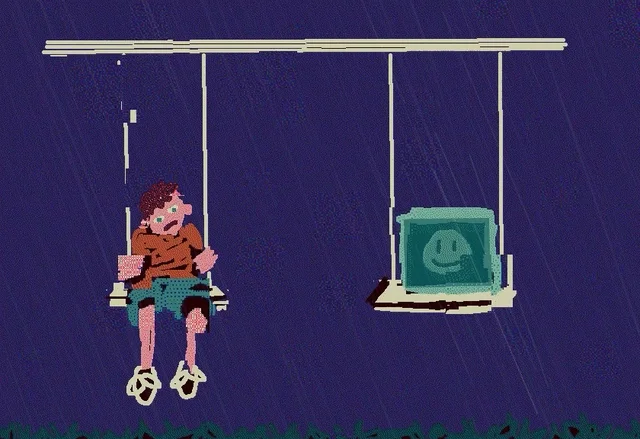 Playing on the swing with my friend 